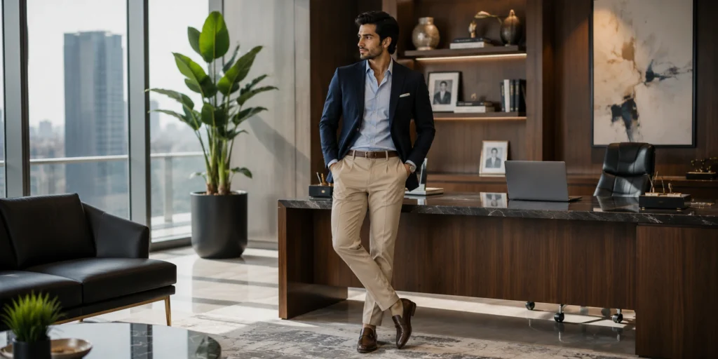 Pakistani businessman wearing elegant clothe in office.