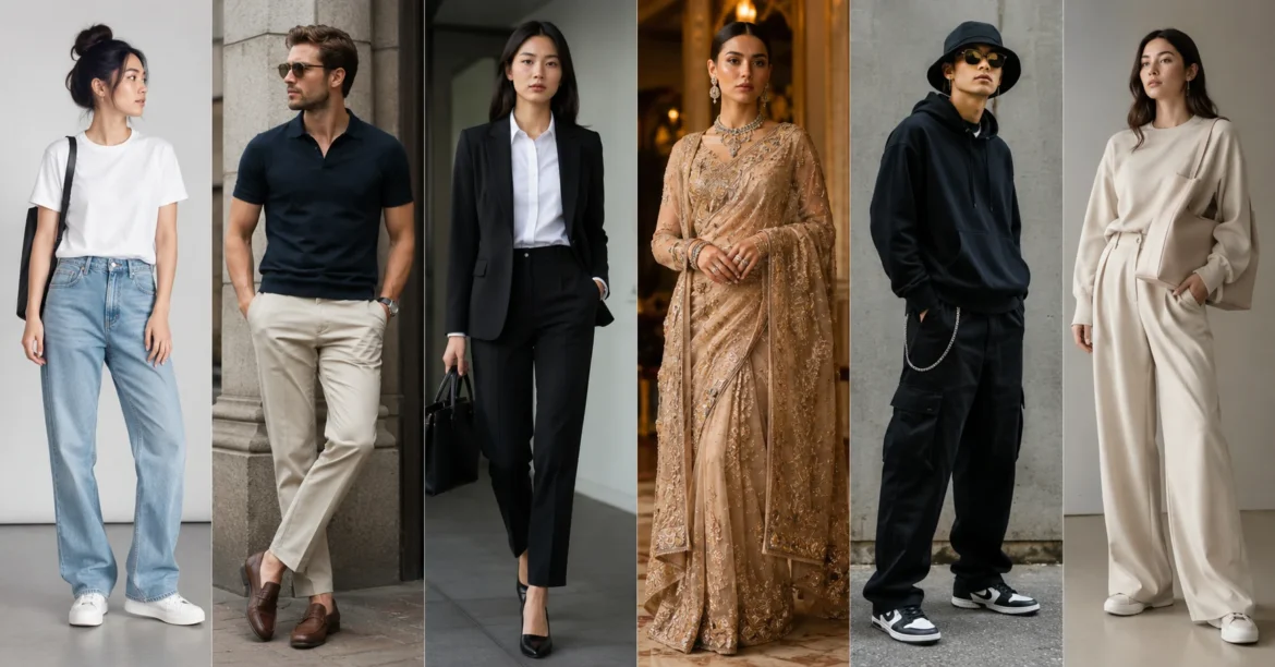 Different fashion styles displayed side by side