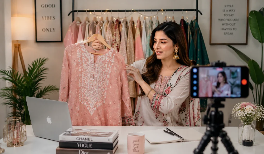 Fashion influencer creating content for social media