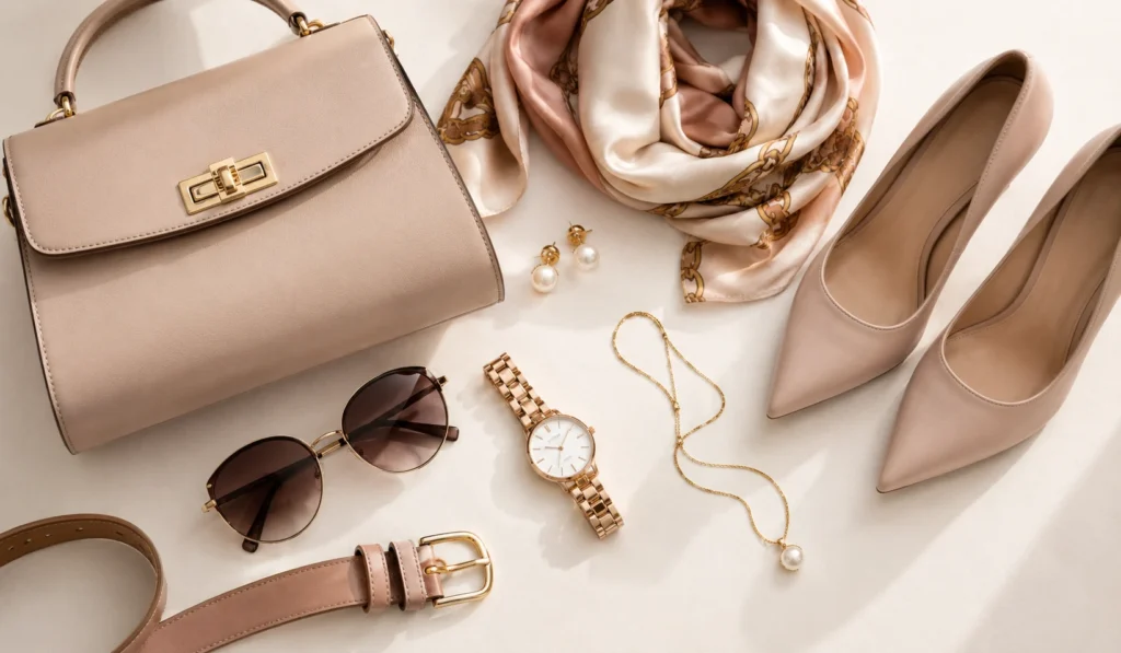 Essential fashion accessories guide featuring handbags, jewelry, sunglasses and shoes for women