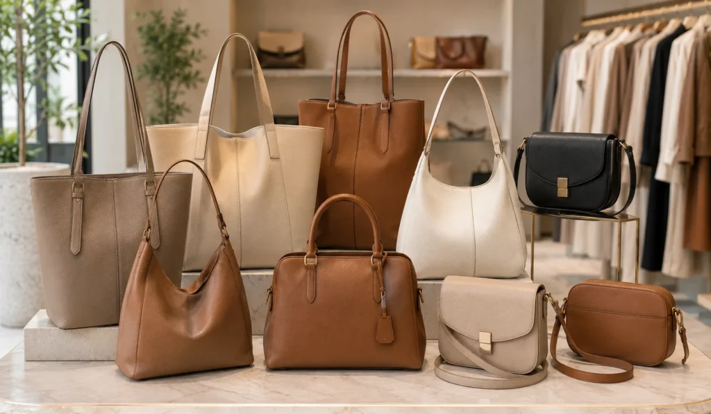 Tote bags, handbags and crossbody bags in different styles