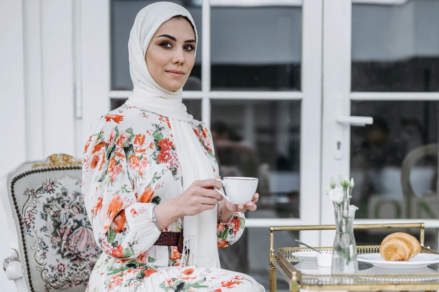 Woman wearing floral maxi dress during summer