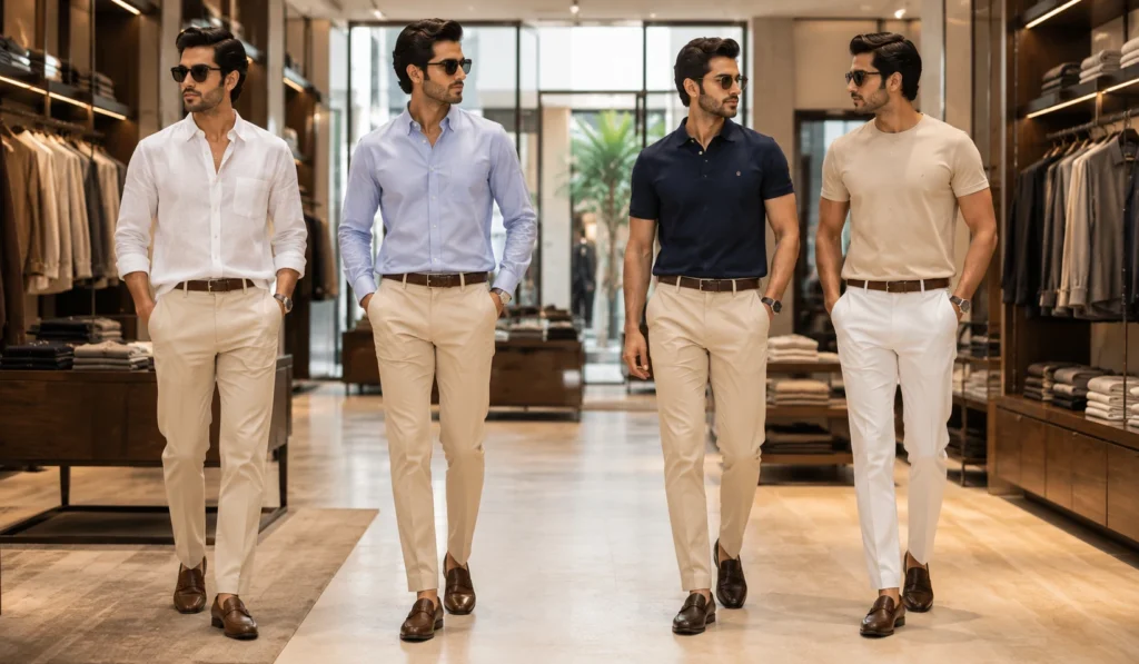 Pakistani men wearing linen shirts polo shirts Oxford shirts and premium cotton T-shirts during summer
