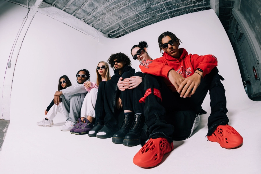 Young adults wearing contemporary streetwear outfits