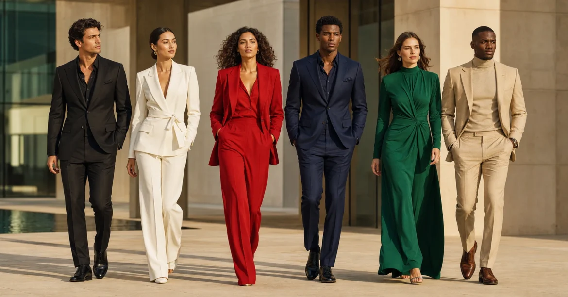 Elegant fashion models showcasing different clothing colours to illustrate the psychology of colours in fashion
