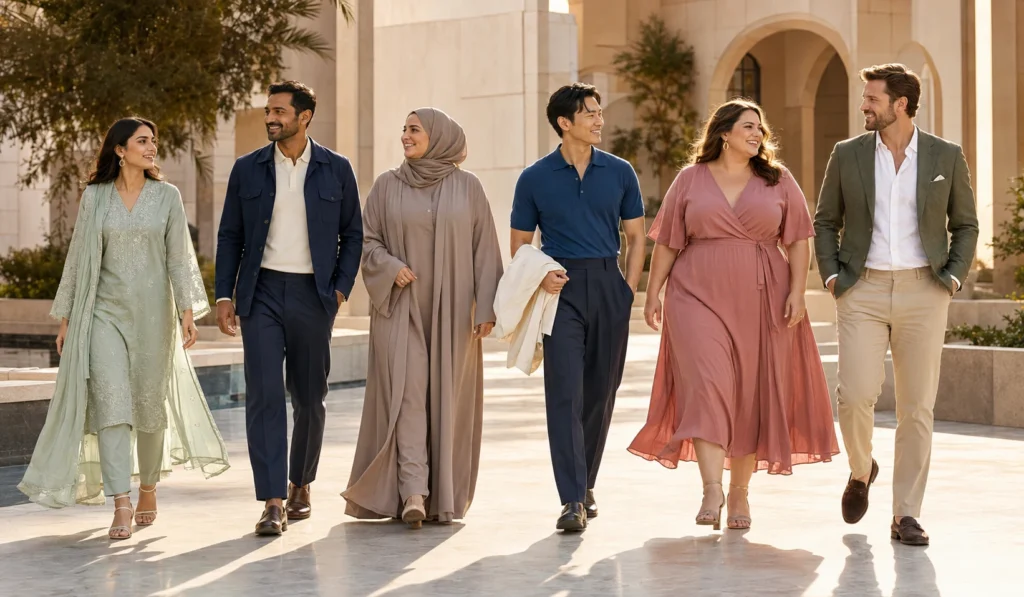 Confident men and women dressed for their body types