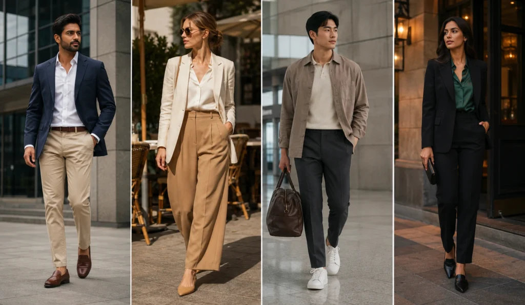 Smart casual outfits for work, travel, and dinner occasions